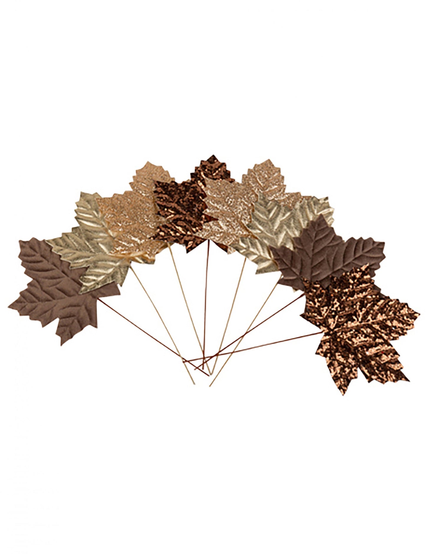 8 listů javoru v barvách šampaňského, čokolády a zlaté 12 cm 