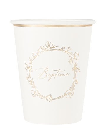 8 křestních kartonových kelímků 255 ml zlaté květy