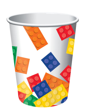 8 kartonových kelímků stavební hra 266ml barevné bloky 