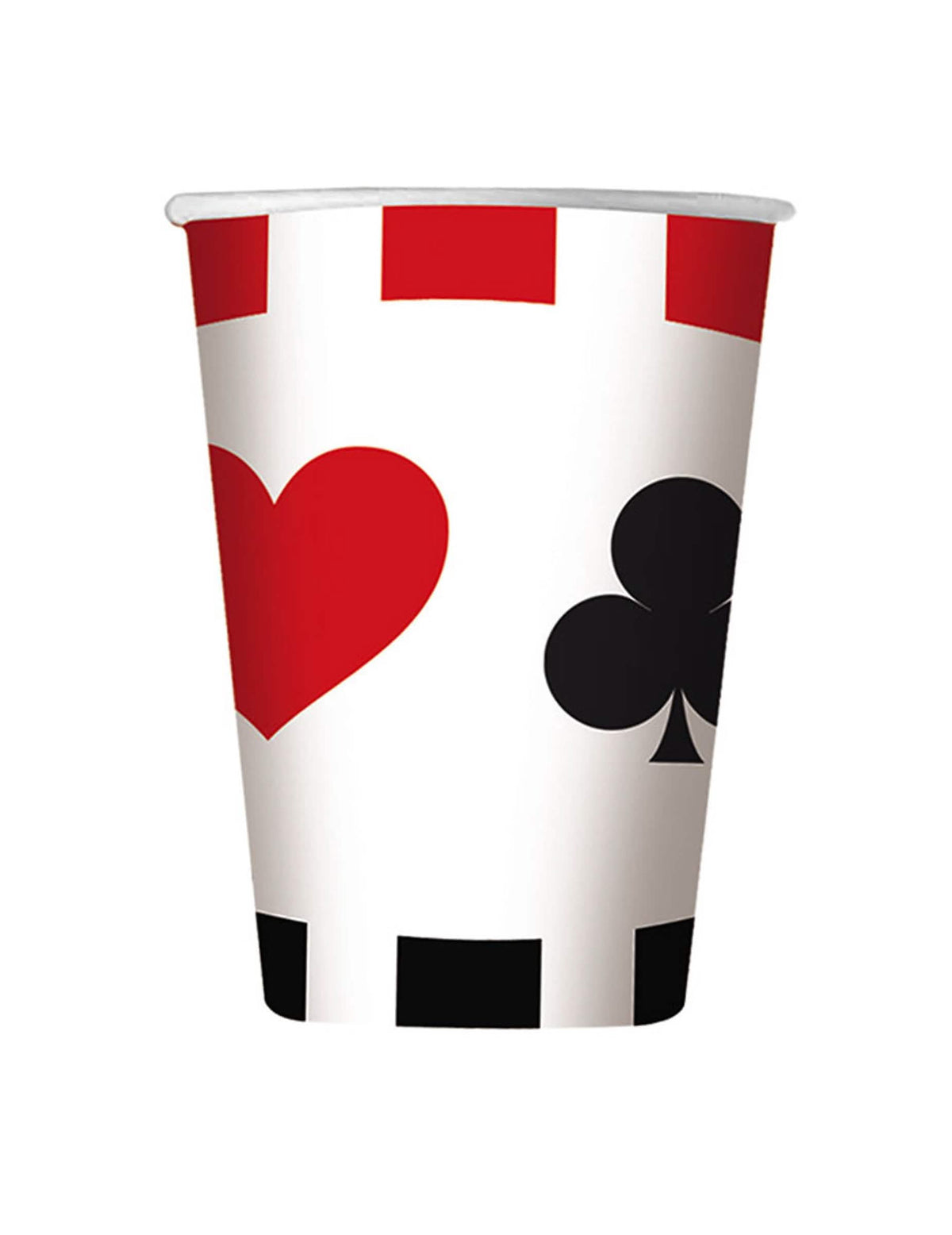Papírové kelímky big poker s kasinovým motivem, bílé, s motivy srdce a černé a červené jetele