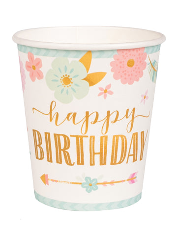 8 boho kartonových kelímků 250 ml všechno nejlepší k narozeninám