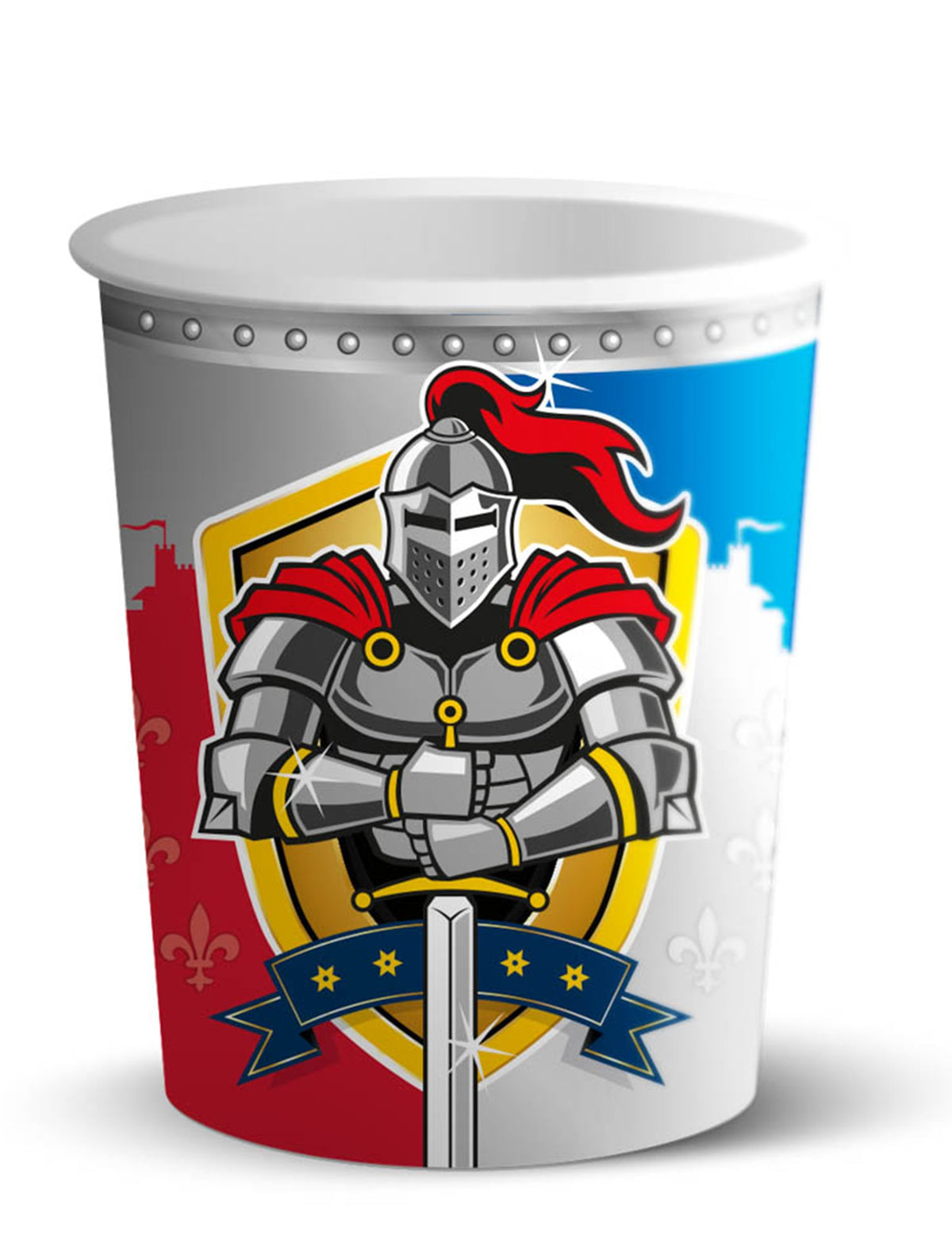 8 Gobelets en carton chevaliers pour enfant avec motif armure et épée
