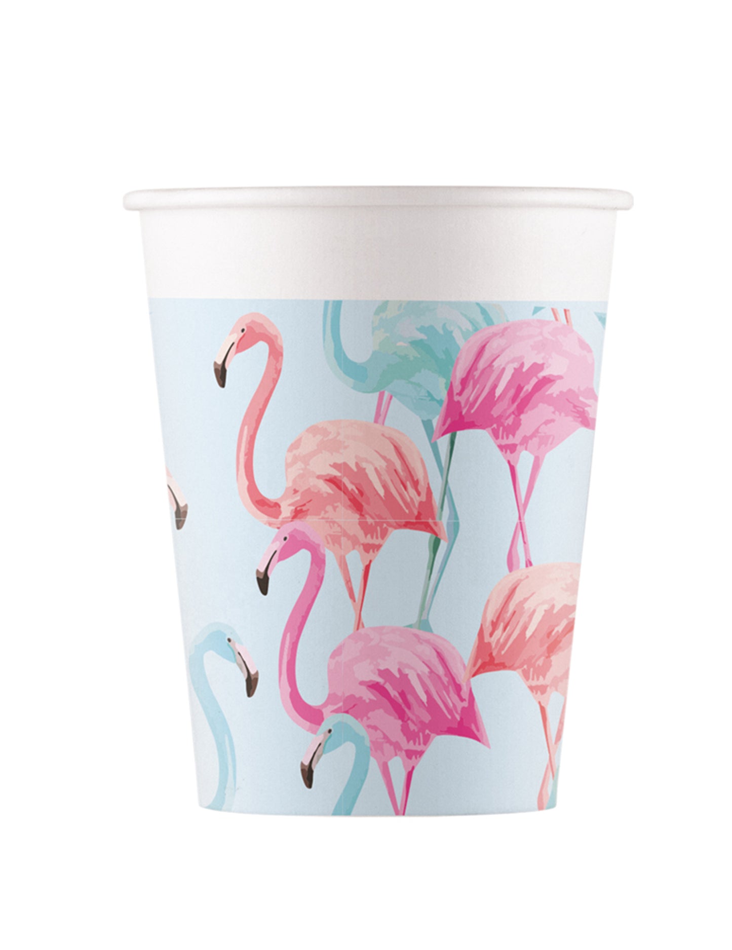 8 barevných kartonových kelímků plameňáků 200 ml kompostovatelných