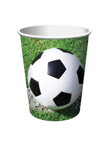 Gobelet en carton football pour fête vert avec motif ballon sur pelouse