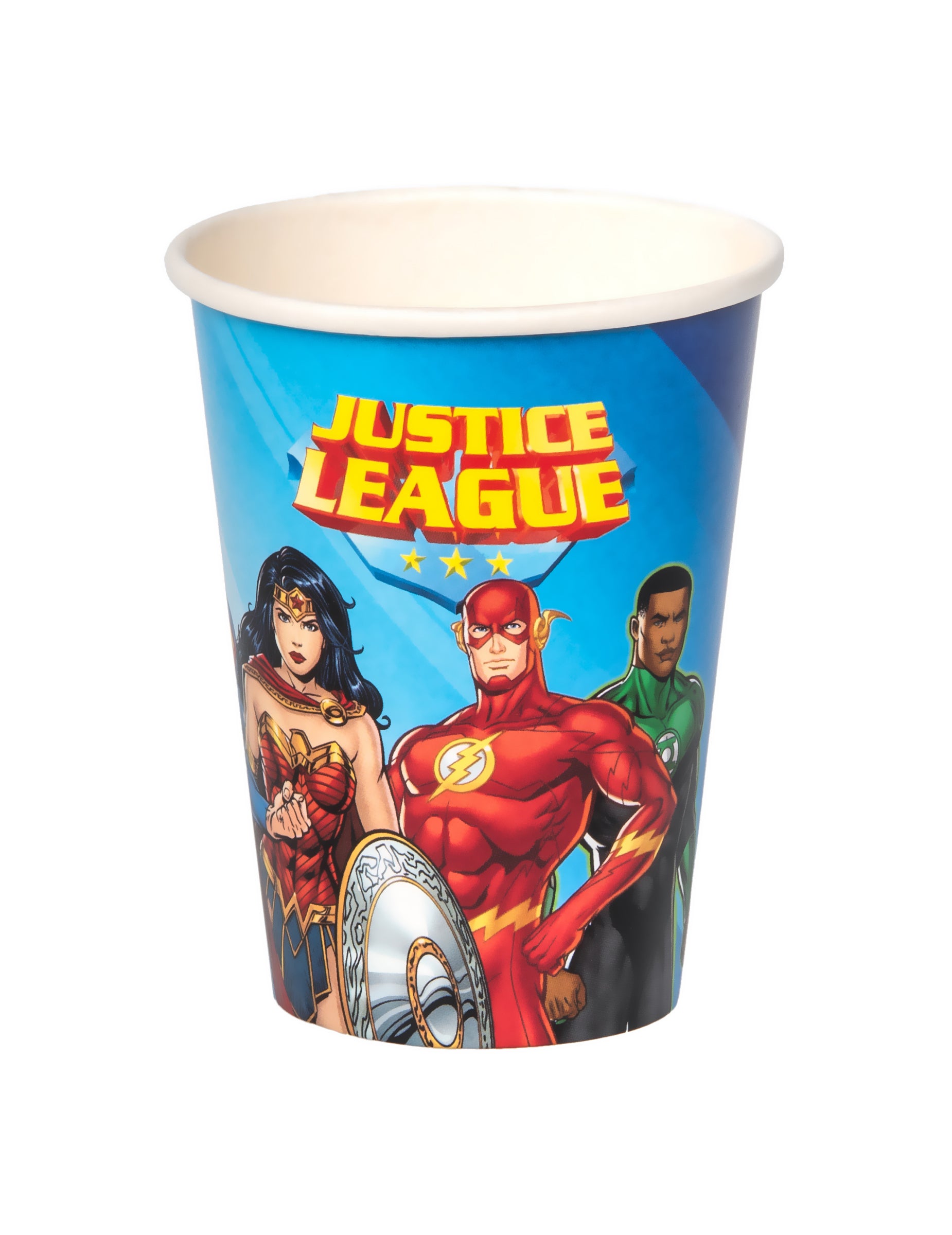 Gobelets en carton Justice League bleus 210 ml avec Wonder Woman Flash et Green Lantern