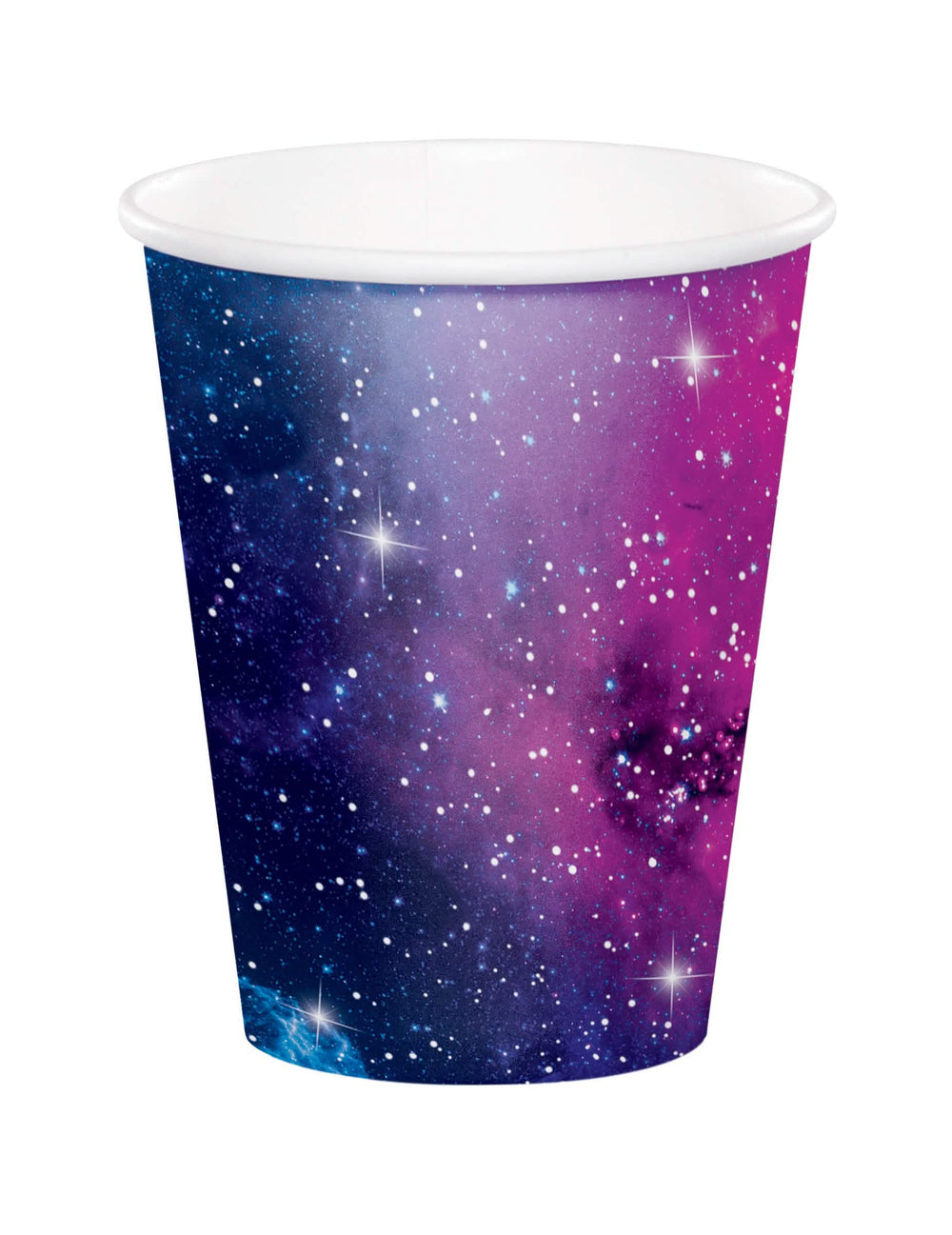 Papírové kelímky galaxy na párty modré a fialové s bílými hvězdami
