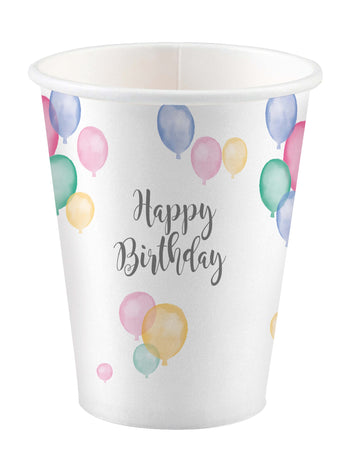 8 kartonových kelímků všechno nejlepší k narozeninám pastelové balónky 250ml party