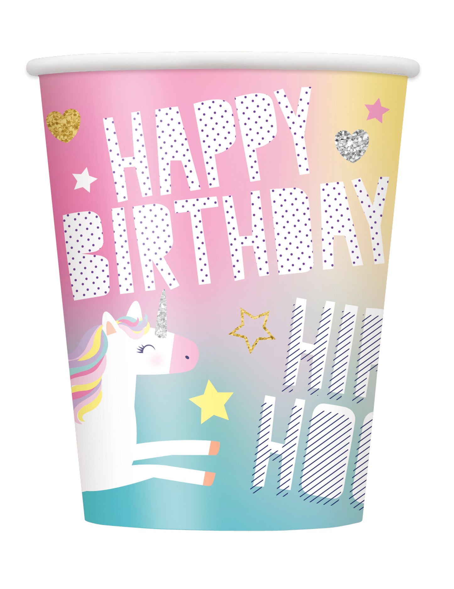 8 kartonových kelímků Happy Birthday Unicorn Party 270 ml na oslavu 