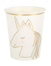 Gobelets en carton licorne pour fête blanc pastel et doré
