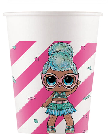 Gobelets en carton LOL pour enfant blanc et rose avec poupée