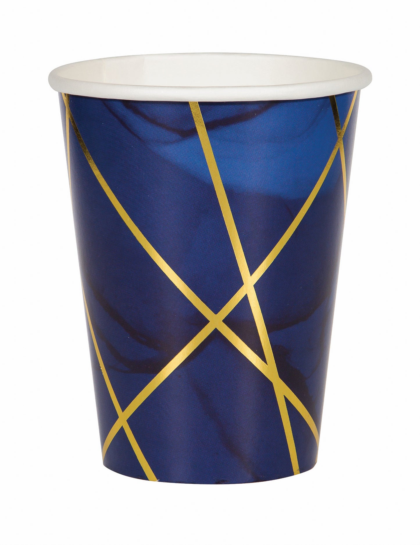 8 modrých a zlatých mramorových kartonových kelímků 354 ml