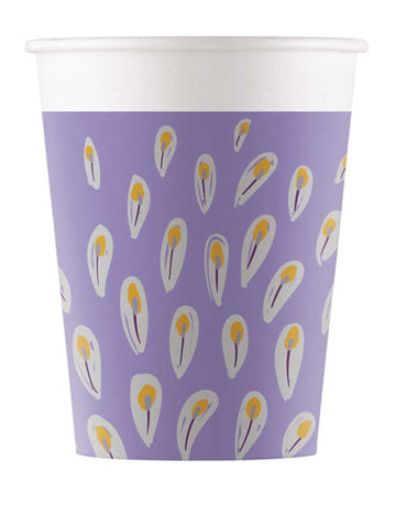 8 pávových metalických kartonových kelímků 200 ml fialové