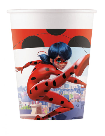 Gobelets en carton Miraculous Ladybug pour enfant rouges et noirs illustrés