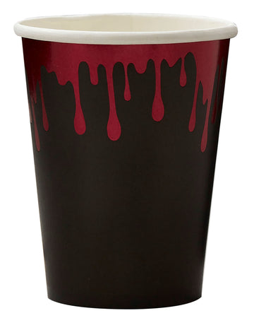 8 krvavých černých kartonových kelímků 266ml na halloween