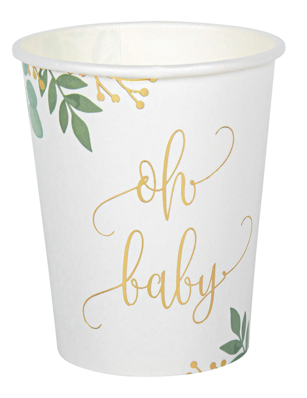 Papírové kelímky Oh Baby Eucalyptus pro baby shower bílá s pozlacením