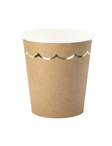 8 Gobelets en carton festonné kraft et or 200ml