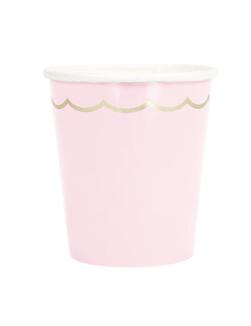8 vlnčekových kartónových pohárov v pastelovej ružovej a zlatej farbe, 200 ml
