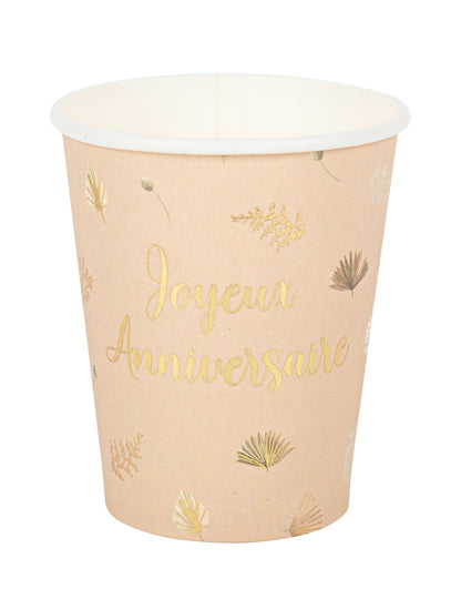 8 kelímků Veselé narozeniny boho blush a zlaté 255 ml z kartonu 