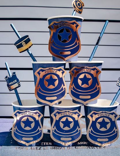 8 papírových kelímků Police v námořnickém a zlatém provedení 255 ml