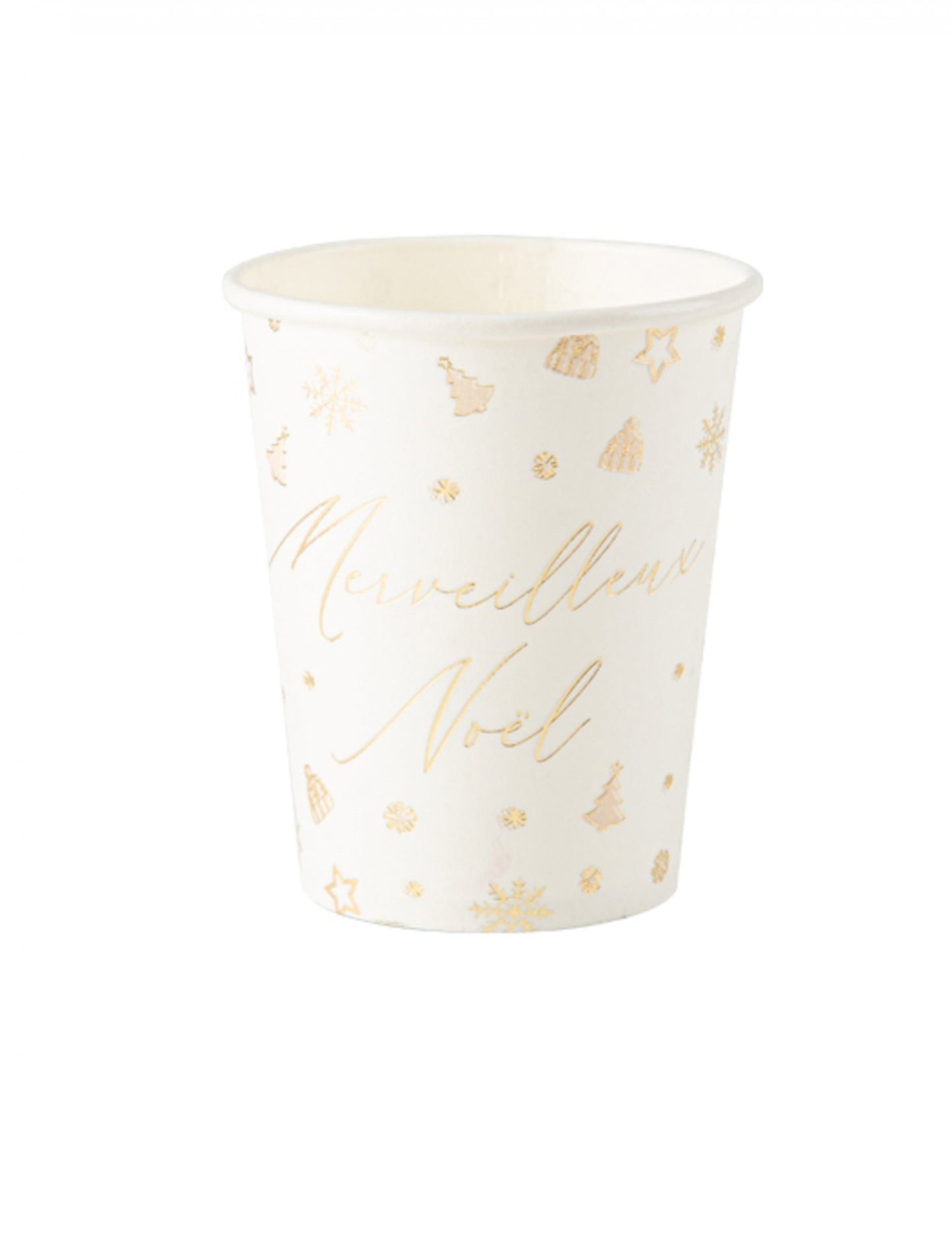 8 nádherných bílých a zlatých vánočních kelímků 255 ml v kartonu