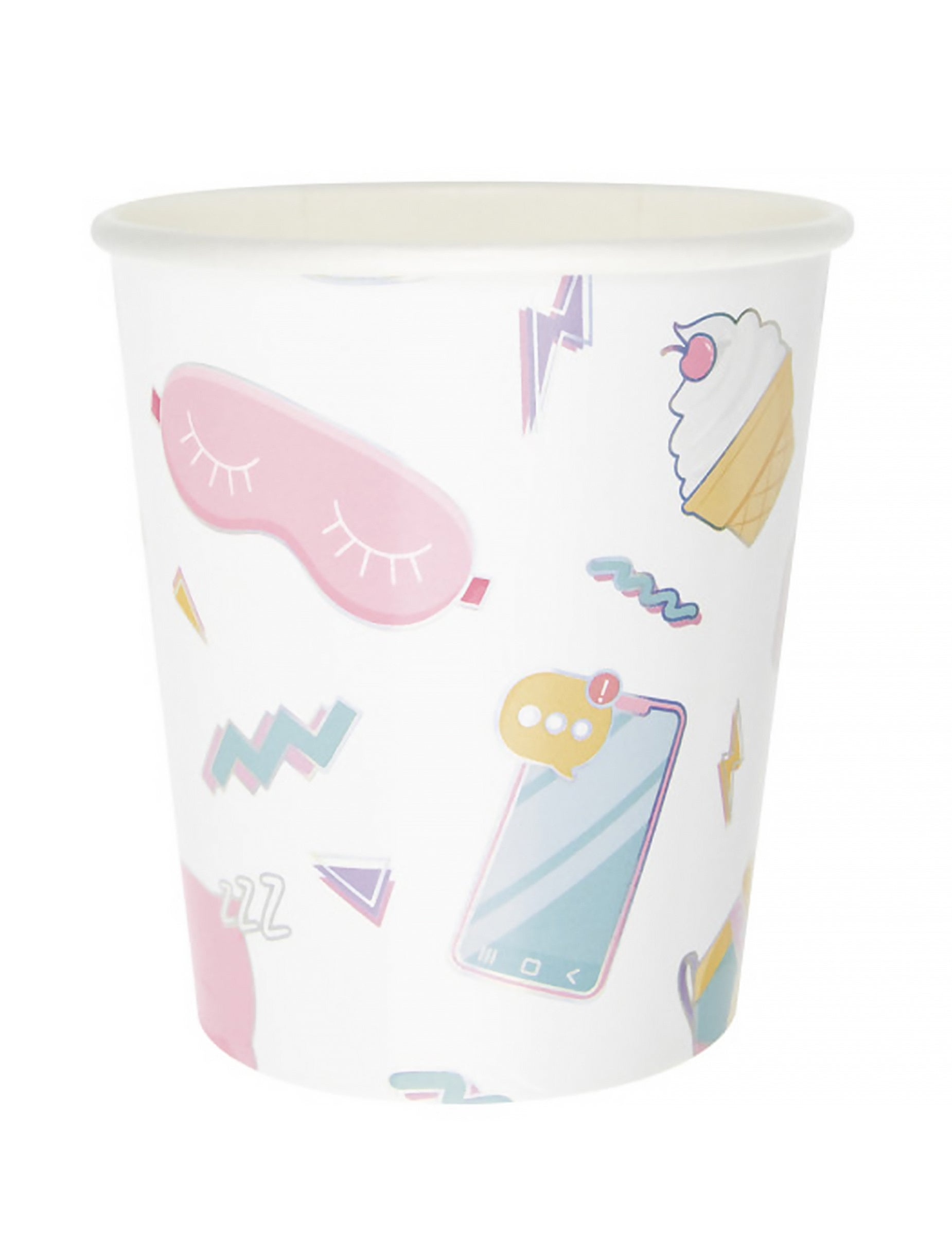 8 gobelets pyjama party pour fille blanc avec motifs girly pastels