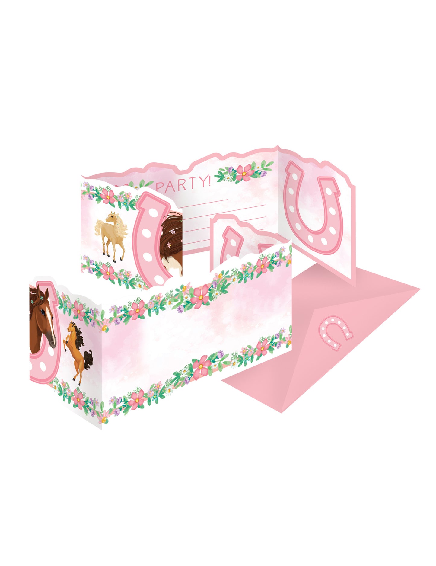 8 pozvánek s obálkami krásná kůň narozeninová dívka