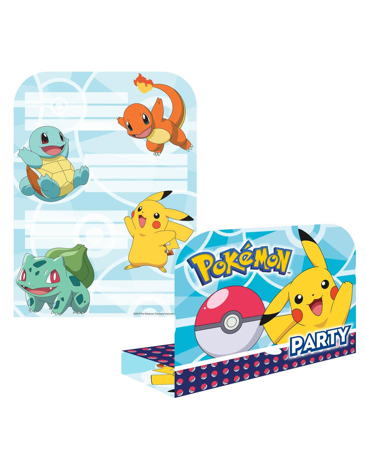 Pozvánky a obálky Pokémon pro dítě modré s Pikachu, Salamèche, Carapuce a Bulbizarre