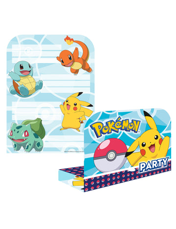 Invitations et enveloppes Pokémon pour enfant bleues avec Pikachu Salamèche Carapuce et Bulbizarre