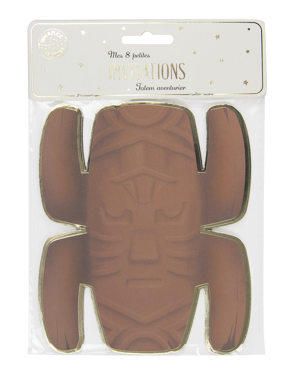 8 invitations totem aventurier pour enfant marron et doré
