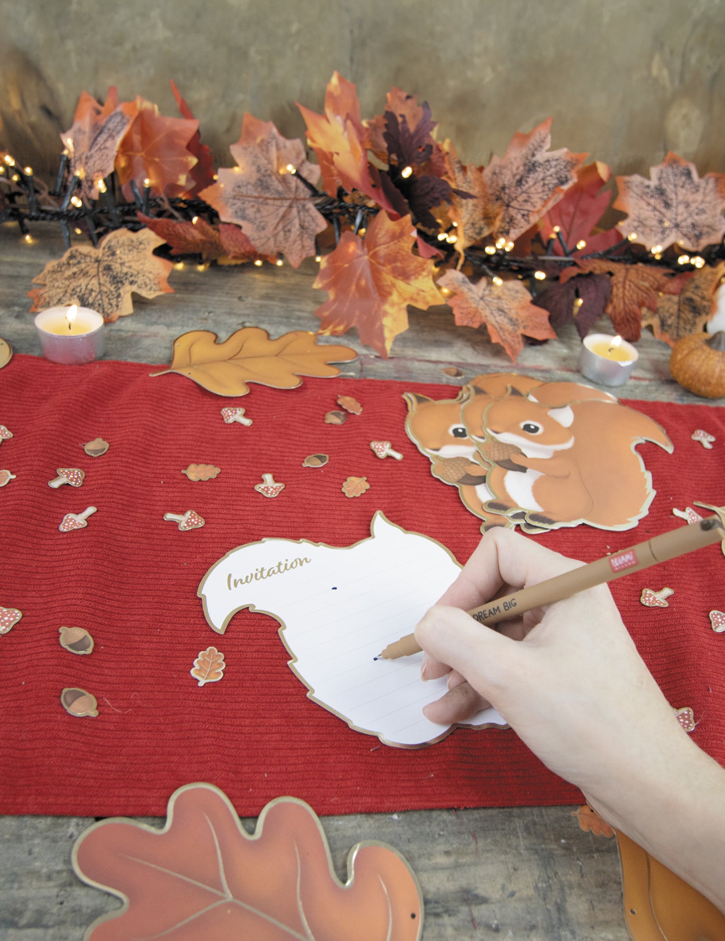 8 pozvánek pro lesní veverku 14 x 13 cm lesní zvířata