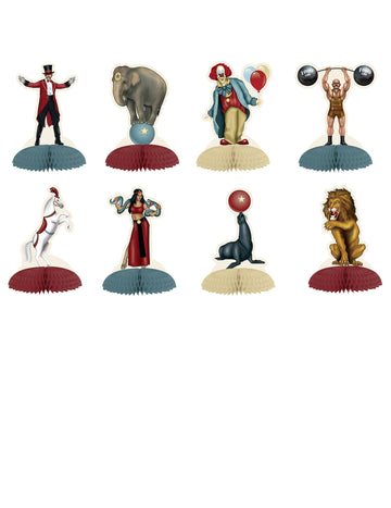 8 miniaturních stolních dekorací s motivem vintage cirkusu 12,7 cm