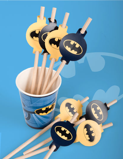 8 Batman Cardboard Straws 20cm