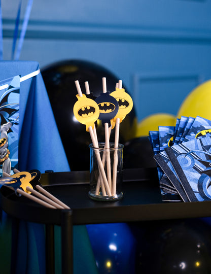 8 Batman Cardboard Straws 20cm