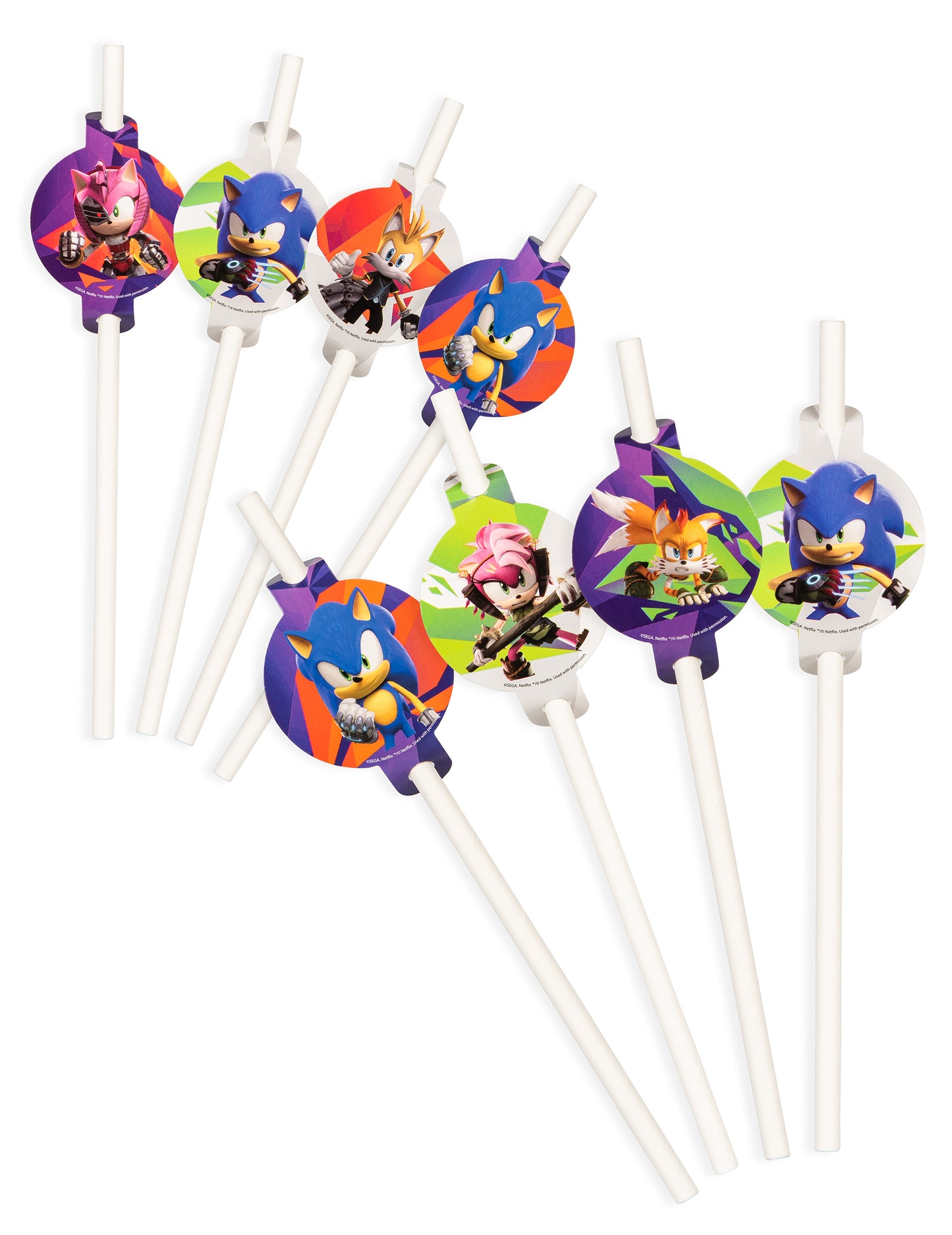 Pailles Sonic Prime pour enfant blanches avec médaillons de Sonic Tails et Amy