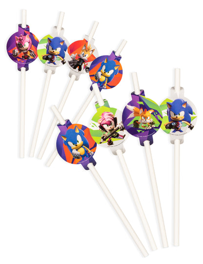 Pailles Sonic Prime pour enfant blanches avec médaillons de Sonic Tails et Amy