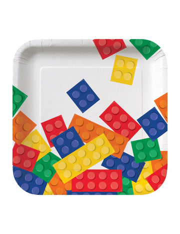 8 malých čtvercových papírových talířků stavební hra 18 cm 
