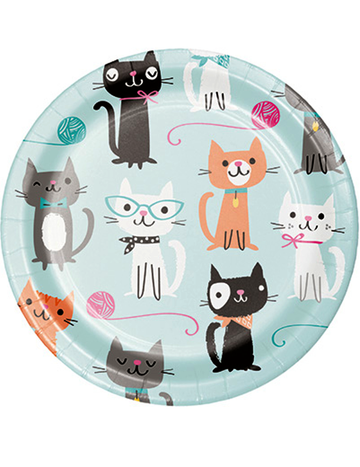 Assiettes en carton chats vintage turquoise