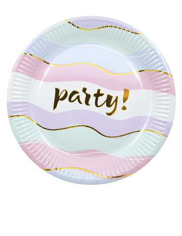 8 malých pastelových elegantních papírových talířů na párty 20 cm zlaté vlny