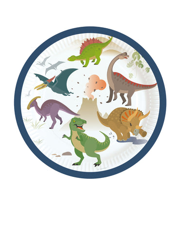 8 malých papírových talířů, velcí dinosauři 18 cm