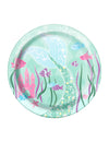 Assiettes en carton jolie sirène pour enfant bleu turquoise avec décor marin