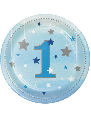 8 malých talířků One Little Star Blue k prvním narozeninám 18 cm