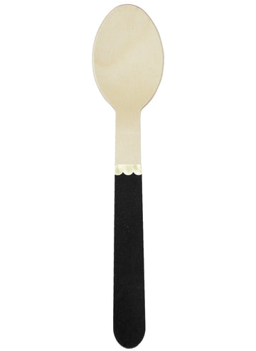 8 malých černých dřevěných lžiček 16 cm