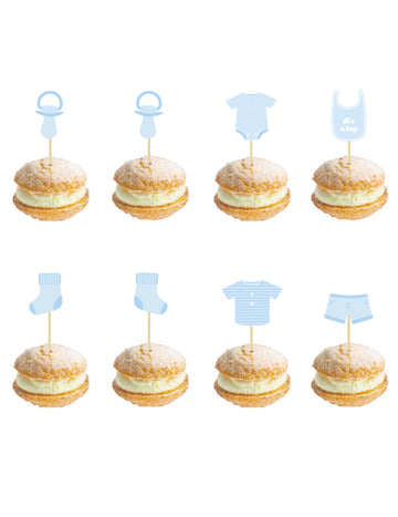 8 baby blue dřevěných trsátek 10 cm pro miminko