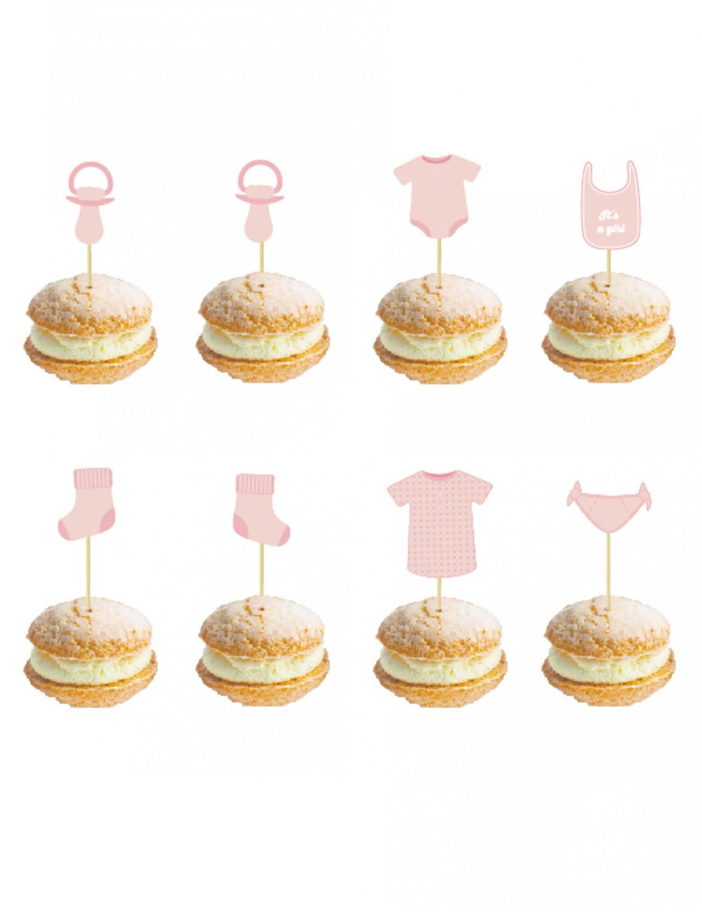 Dřevěné zápichy miminko pro baby shower růžová s různými motivy