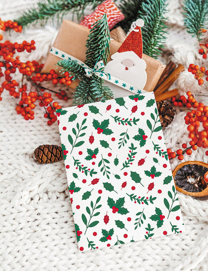 8 vánočních papírových dárkových sáčků s cesmínou