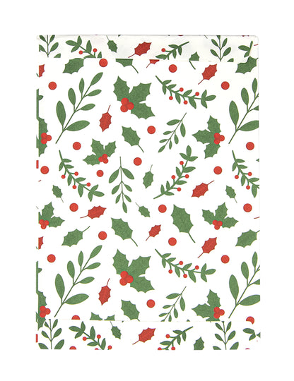 Pochettes cadeaux houx de Noël en papier blanc à motifs rouges et verts