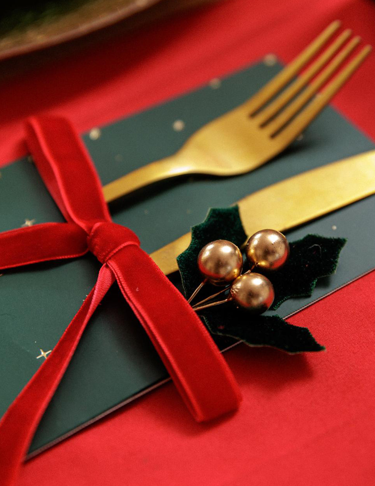 8 porte-couverts Joyeux Noël L'Intemporel vert anglais et or 10 x 20 cm