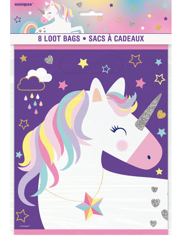 8 dárkových tašek s fialovým jednorožcem 18 x 23 cm