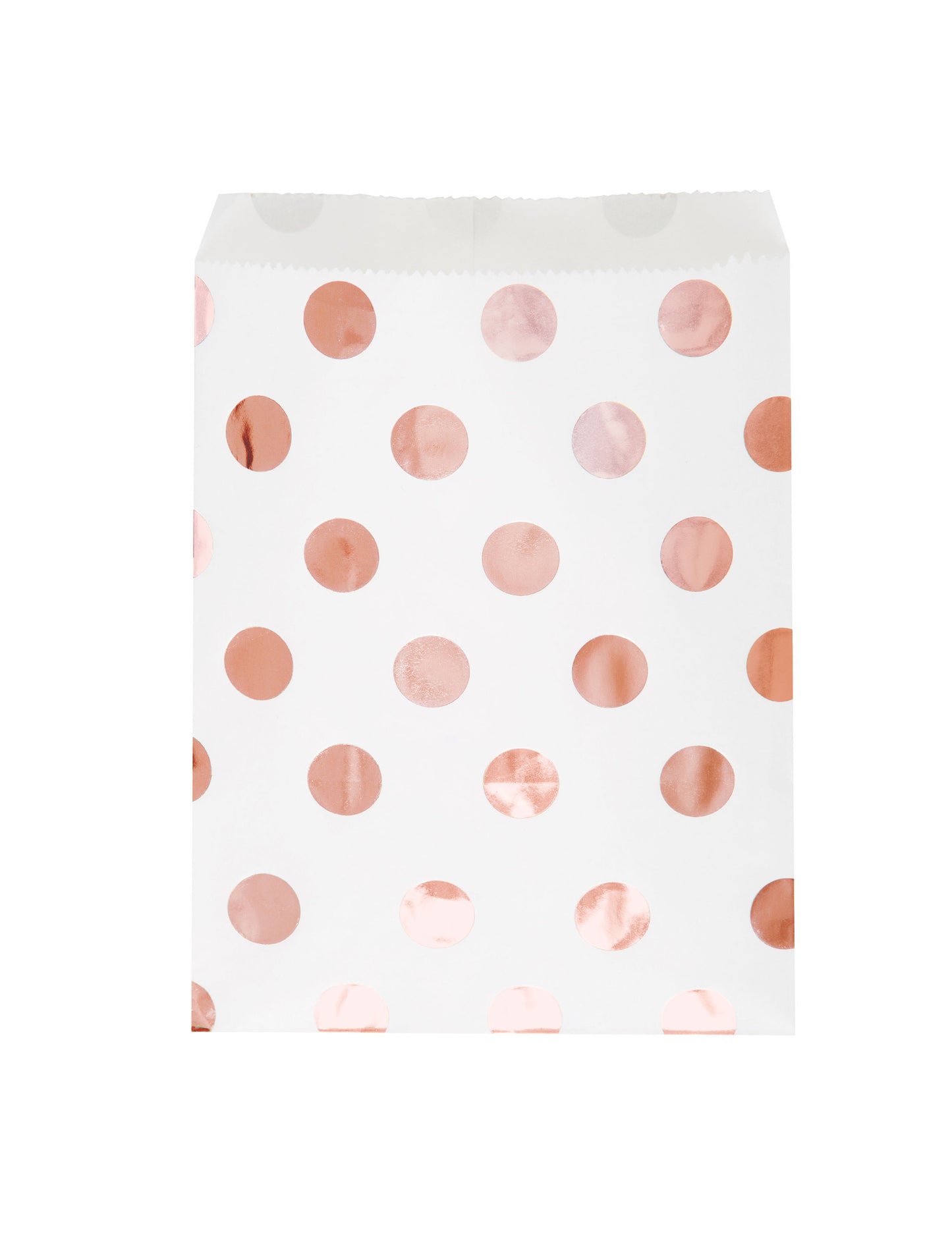8 bílých papírových dárkových tašek s puntíky z růžového zlata 17,5 x 13,5 cm na sladkosti