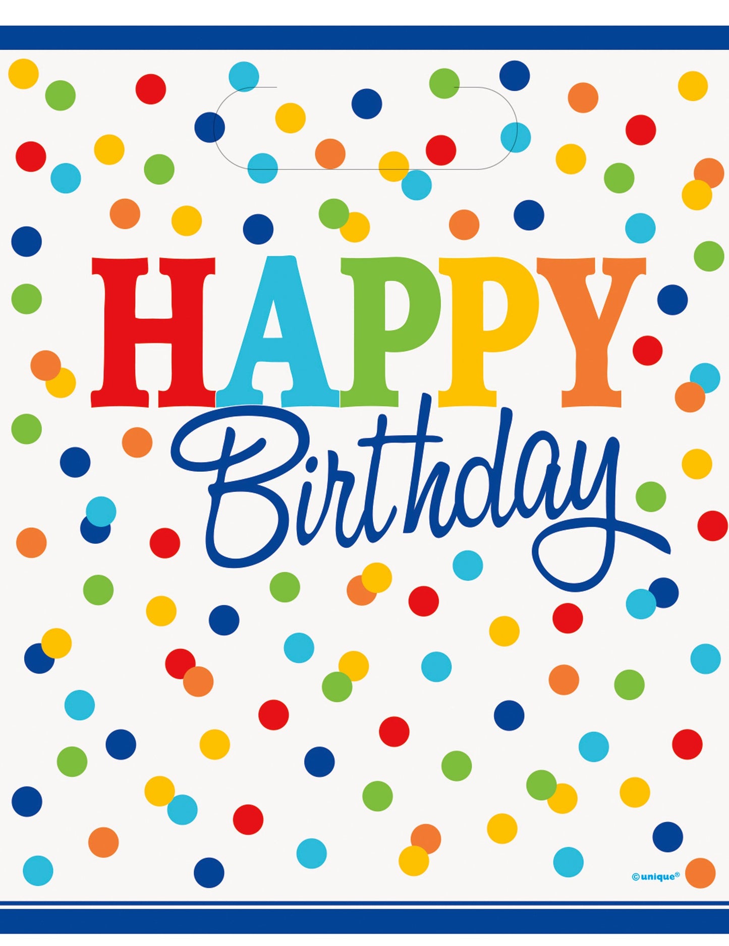 8 plastových dárkových sáčků Happy Birthday s barevnými puntíky a uchy 